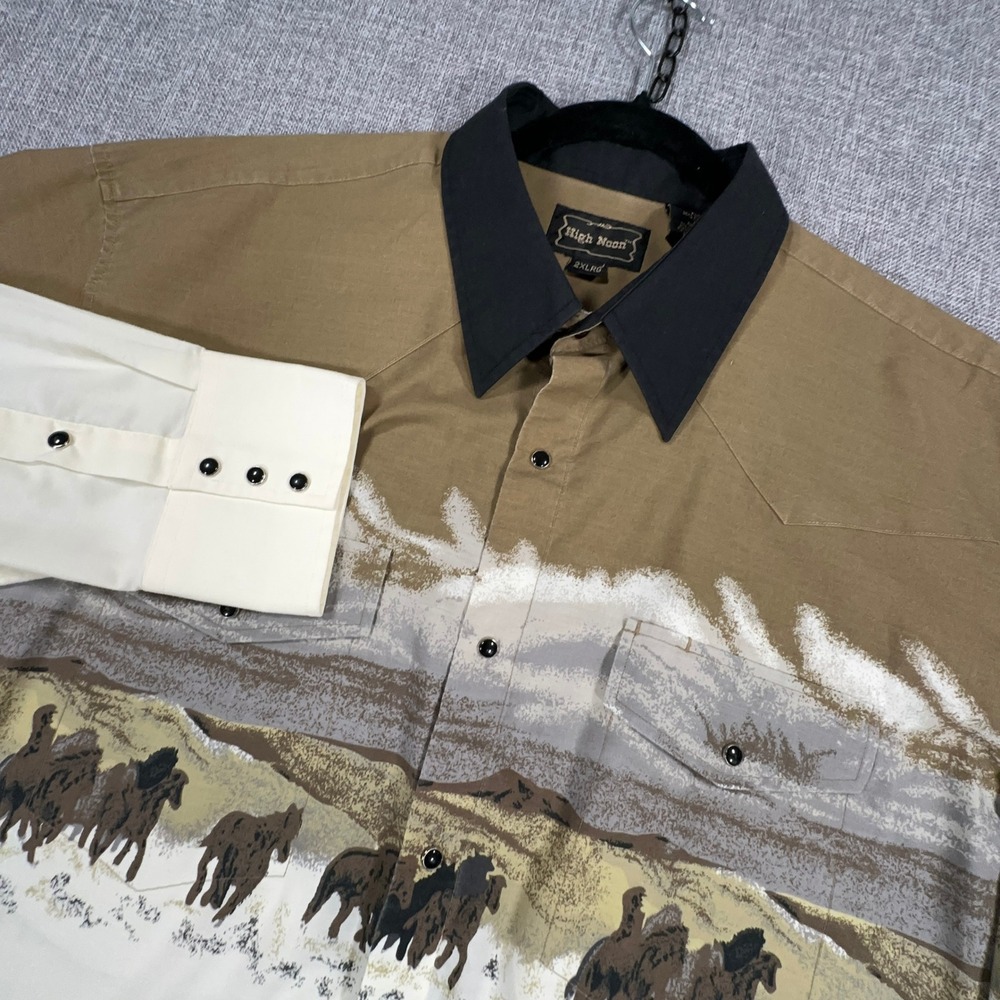 Vintage High Noon Western Snap Shirt Mens 2XL Double Sided Western Horse Cowboy